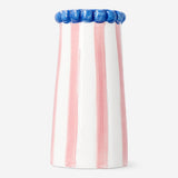 Ceramic vase with pink stripes, 15 cm tall, from Flying Tiger Copenhagen, featuring a smooth, rounded shape and decorative pink pattern.