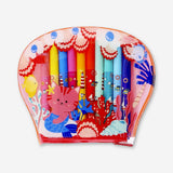 Set of 10 Office markers in seashell-patterned pouch by Flying Tiger Copenhagen, with colorful ink tips and compact storage.