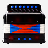 Flying Tiger Copenhagen acoustic accordion gadget with black and white keys, compact design, and traditional musical instrument features.