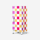 Checkered mini locker gadget from RuPaul's Drag Race x Flying Tiger Copenhagen, 26 cm tall with a stylish checkered design.