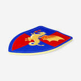 Flying Tiger Copenhagen knight foam toy shield with orange and black design, suitable for pretend play and costume accessories.