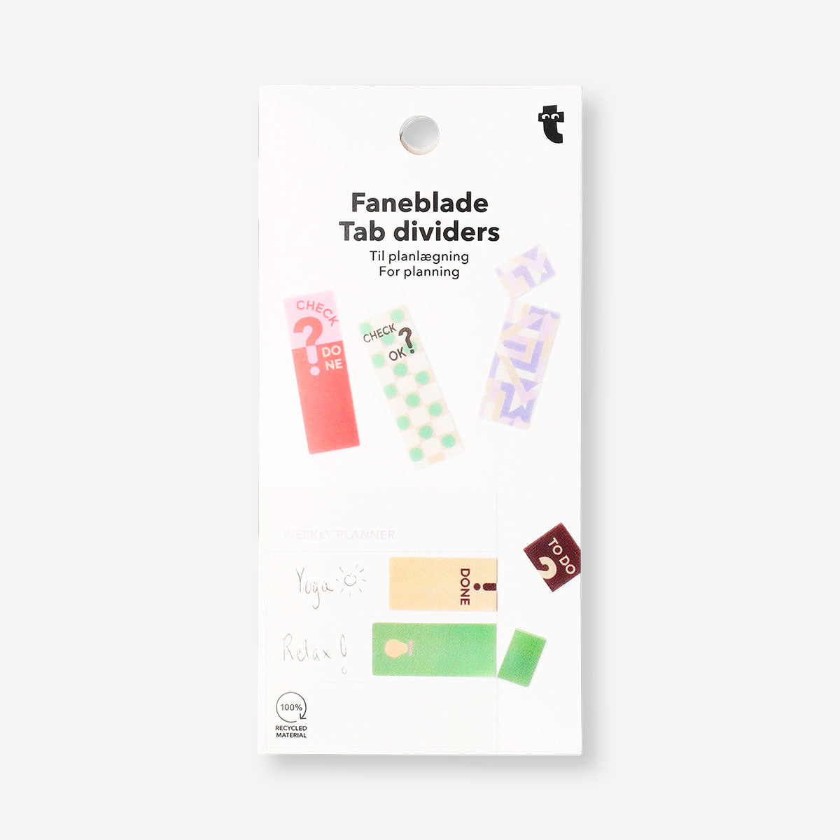 Set of 8 Flying Tiger Copenhagen office tab dividers with colorful fun prints and pull-off mechanism for organizing files.
