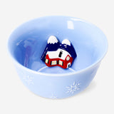 Decorative 14cm ceramic bowl with embossed ski village scene, ideal for kitchen or table use by Flying Tiger Copenhagen.