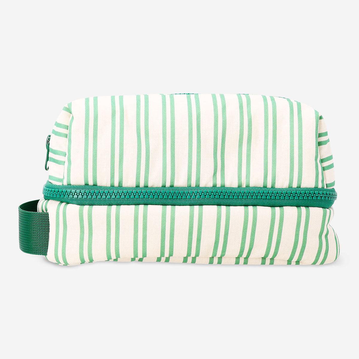 Green striped Flying Tiger Copenhagen leisure toiletry bag with zipper closure and compact design for travel accessories.