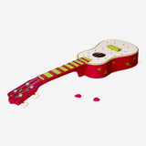 Flying Tiger Copenhagen ukulele with vibrant dragon fruit design, showcasing colorful fruit patterns on the small string instrument.