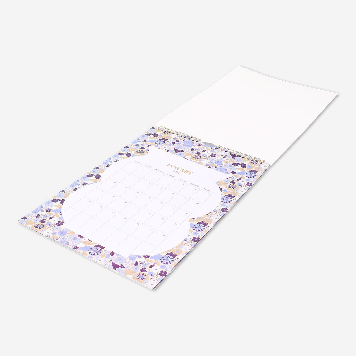 Flying Tiger Copenhagen floral monthly hanging calendar for 2027, featuring colorful floral designs and office organization details.