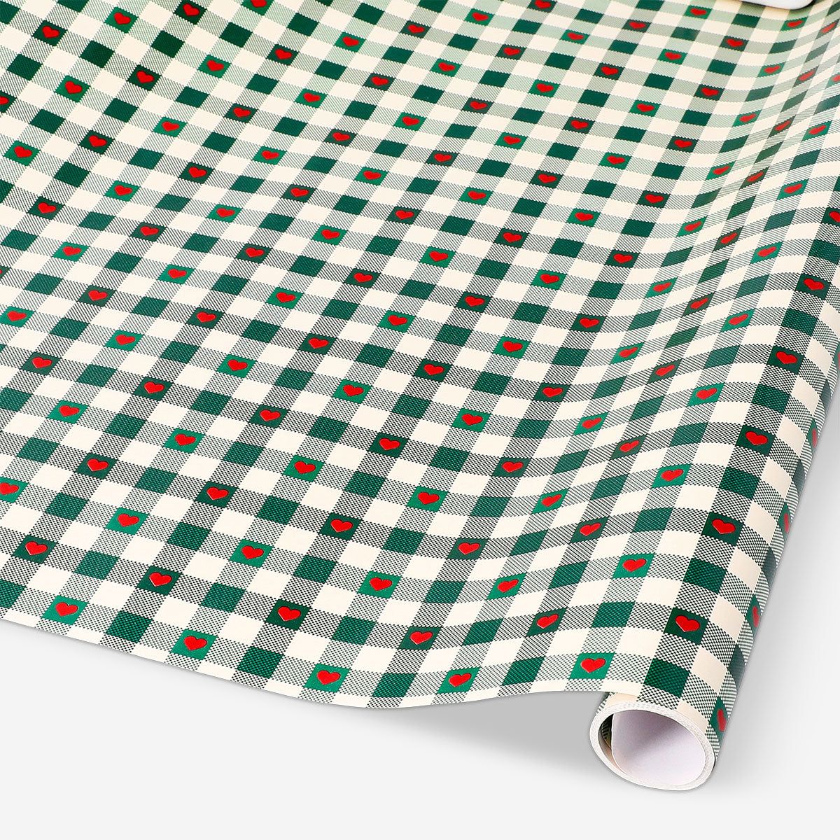 Flying Tiger Copenhagen craft wrapping paper with checkered and heart patterns, 400 cm long perfect for gift wrapping.
