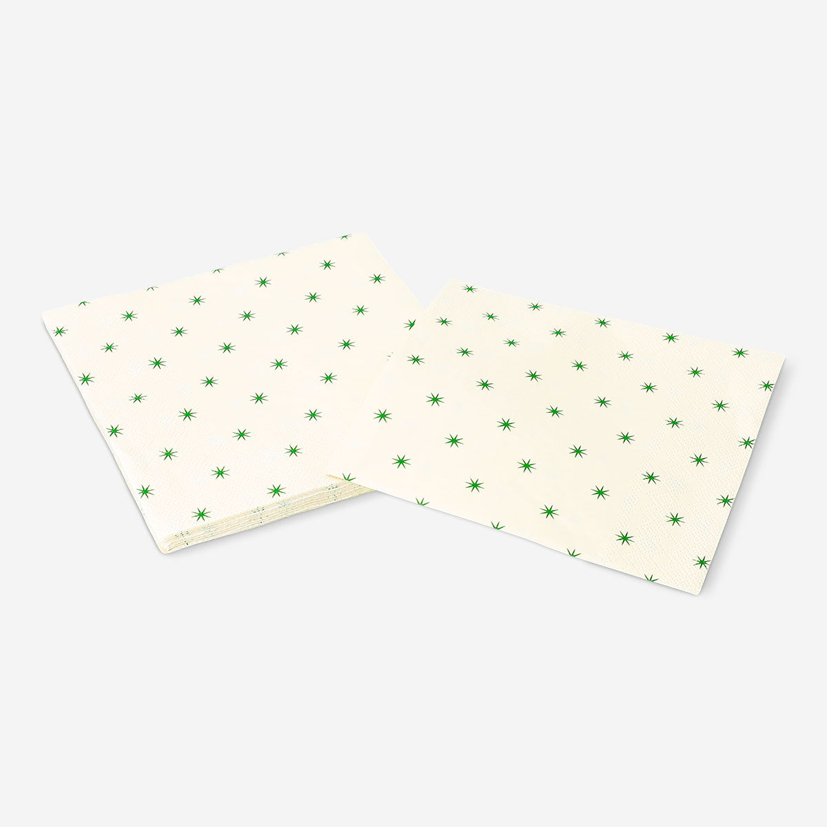 Set of 16 Flying Tiger Copenhagen party napkins with green star patterns, perfect for celebrations and events.
