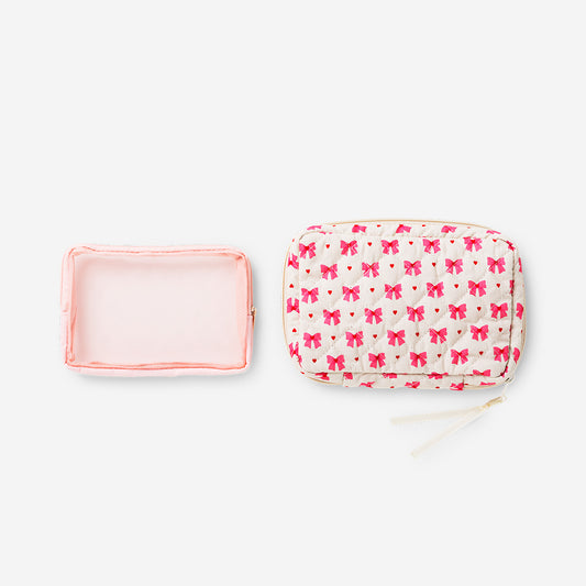 Cosmetic bag with pink bows