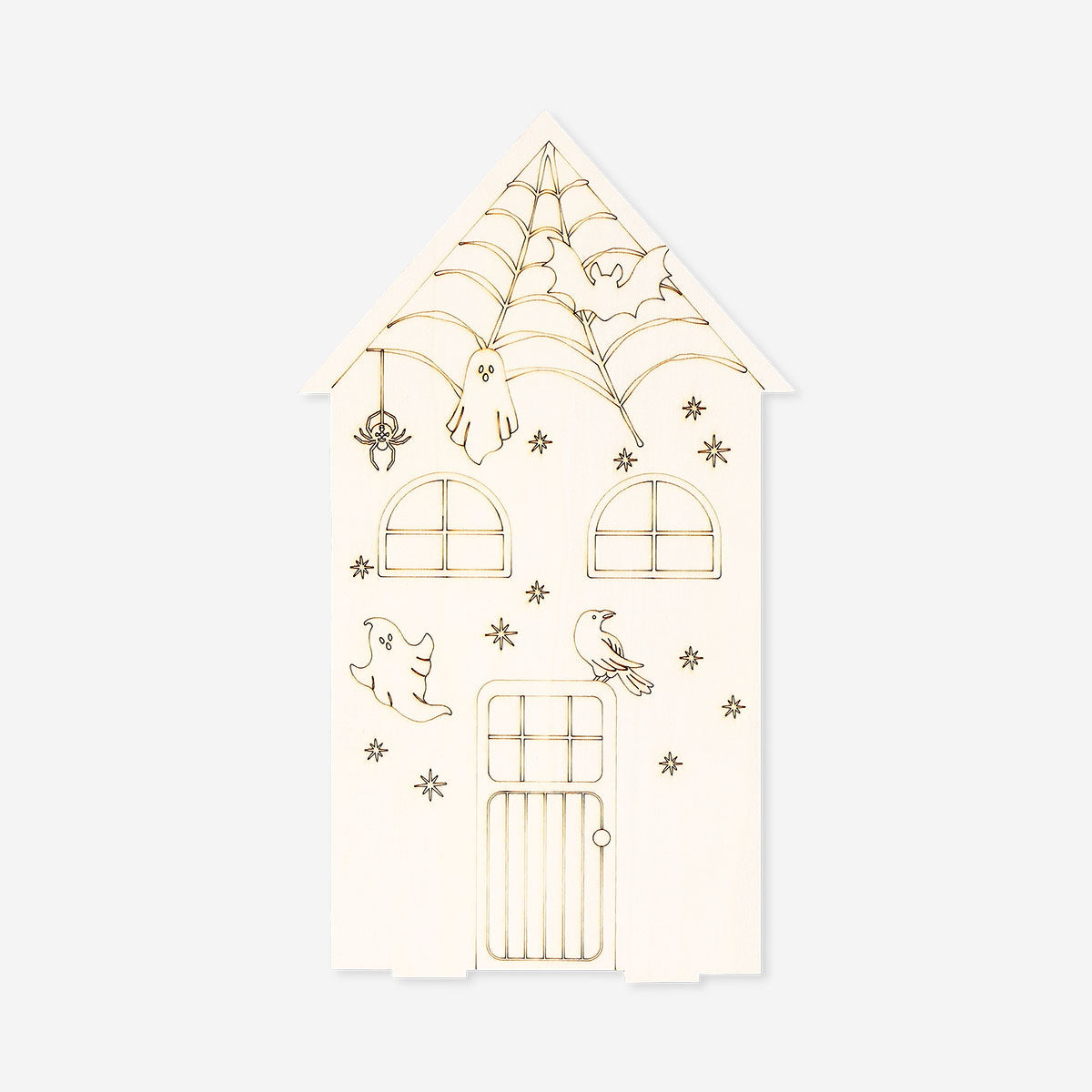 Flying Tiger Copenhagen DIY double-sided wooden house for Halloween and Christmas, perfect for holiday craft projects.