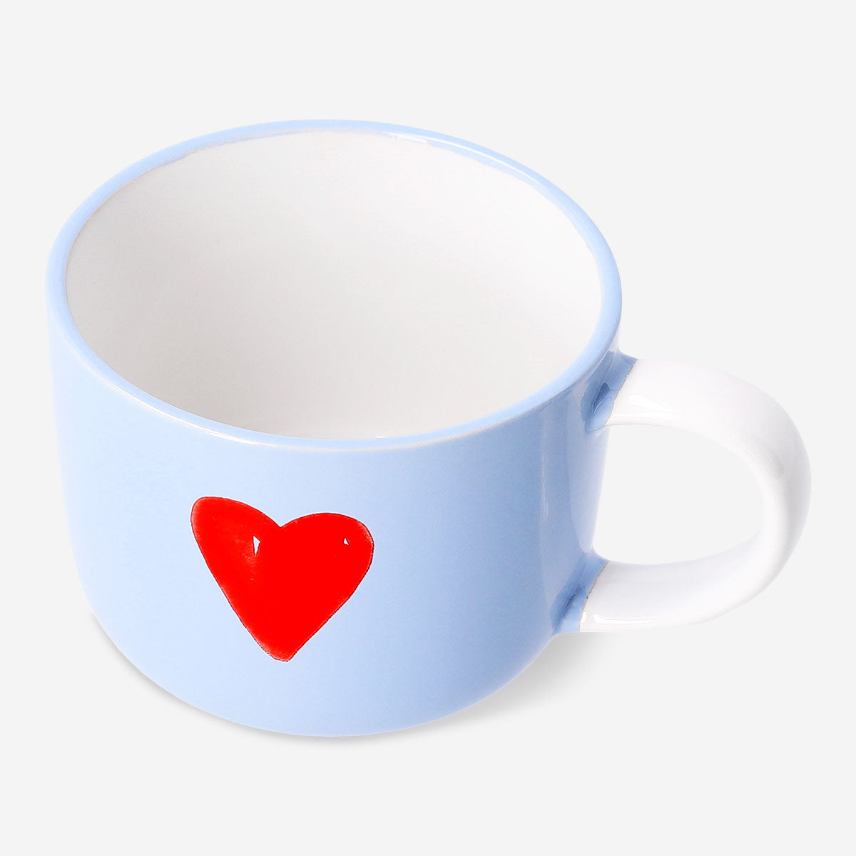 Blue ceramic mug with red heart design, 250 ml capacity, from Flying Tiger Copenhagen, perfect for kitchen use.
