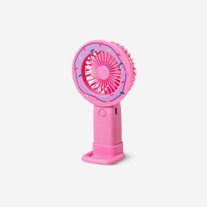 Pink doughnut-shaped handheld fan gadget by Flying Tiger Copenhagen, with a compact design and colorful appearance.