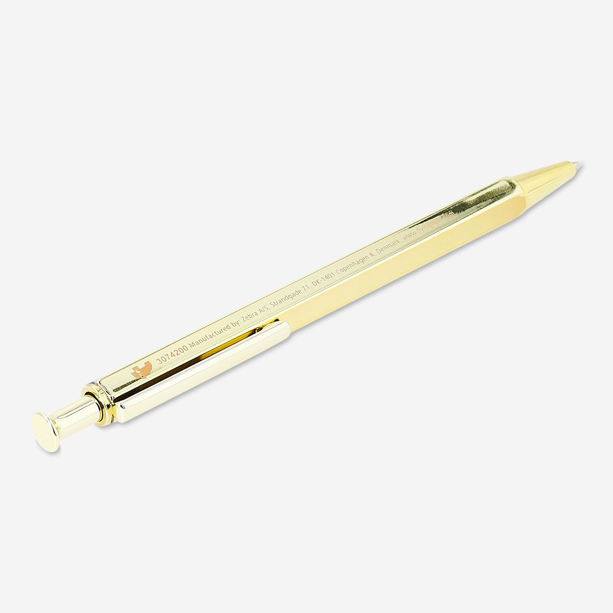 Gold Flying Tiger Copenhagen ballpoint pen for office use, featuring a sleek design and smooth writing tip.