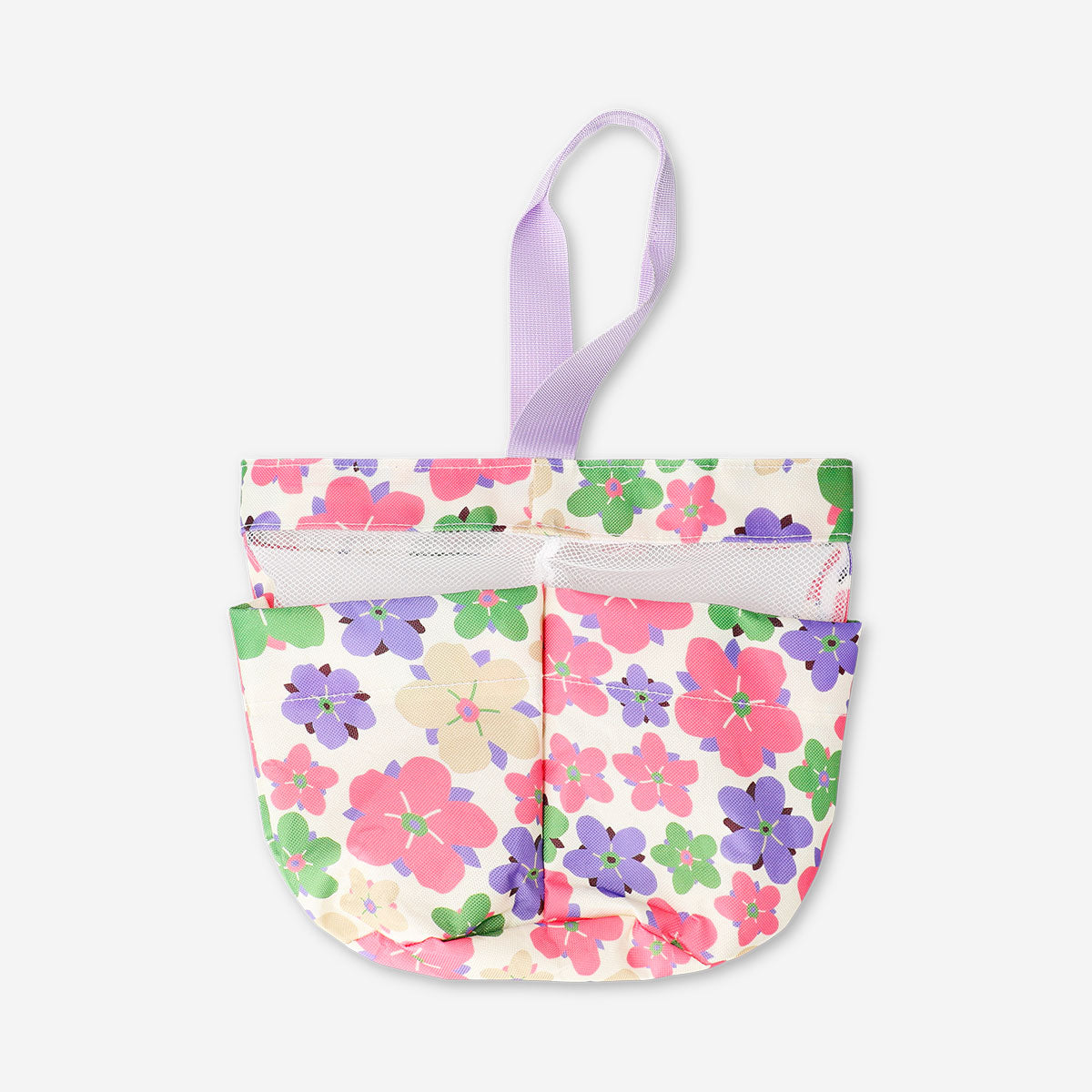 Flying Tiger Copenhagen floral hanging bathroom organiser with multiple pockets for storage and decor.