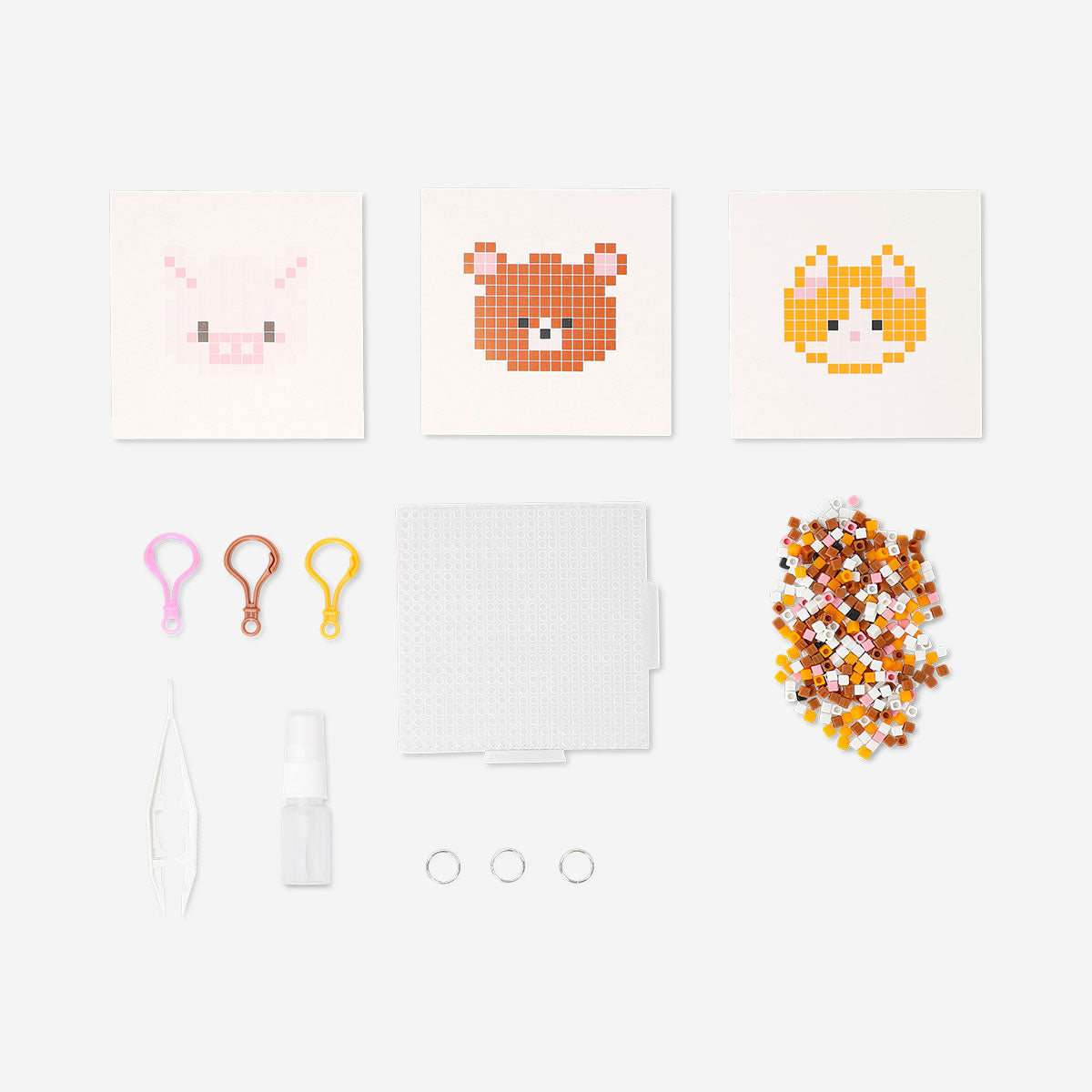 Colorful water beads kit with keyrings from Flying Tiger Copenhagen, featuring vibrant beads and creative craft accessories.