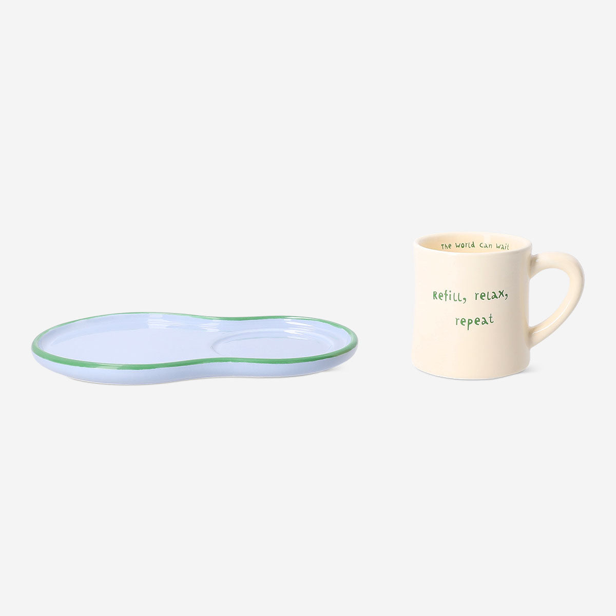 Flying Tiger Copenhagen mug with snack plate, 230 ml, kitchenware set, ceramic mug with matching snack plate, ideal for snacks and beverages