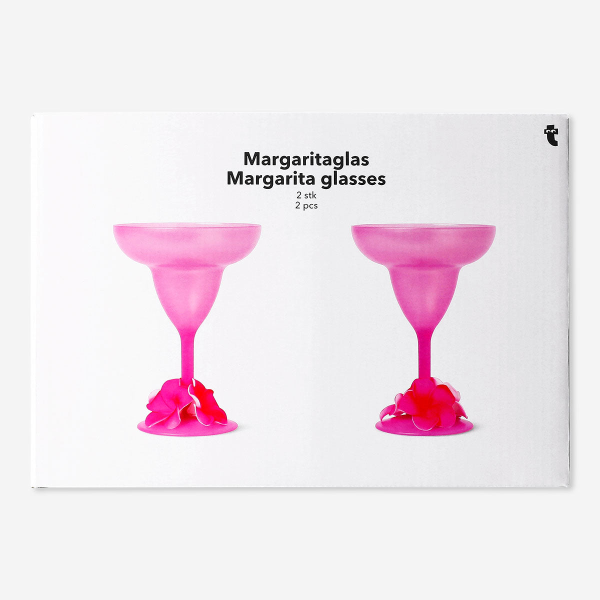 Two pink margarita glasses with floral decoration for parties, made by Flying Tiger Copenhagen.