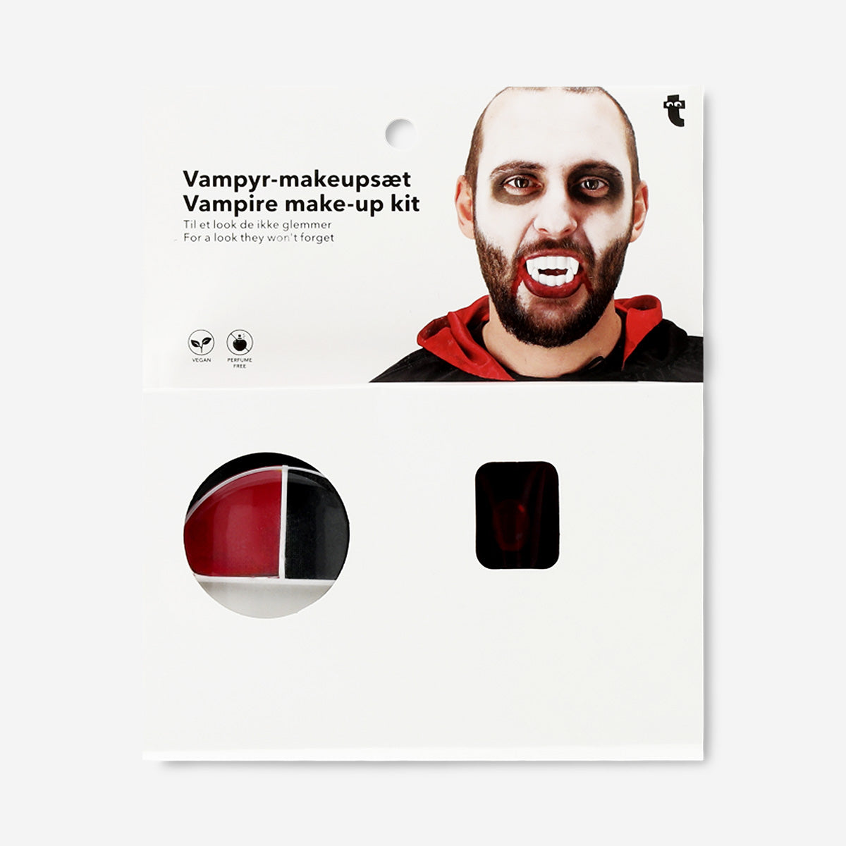 Flying Tiger Copenhagen vampire makeup kit with face paint, fake fangs, and accessories for Halloween costume and personal care.