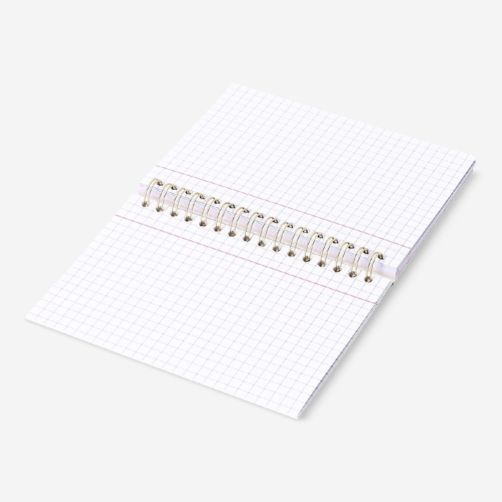 Spiral bound Flying Tiger Copenhagen Office flash cards stacked with colorful tabs and printed labels for quick reference.