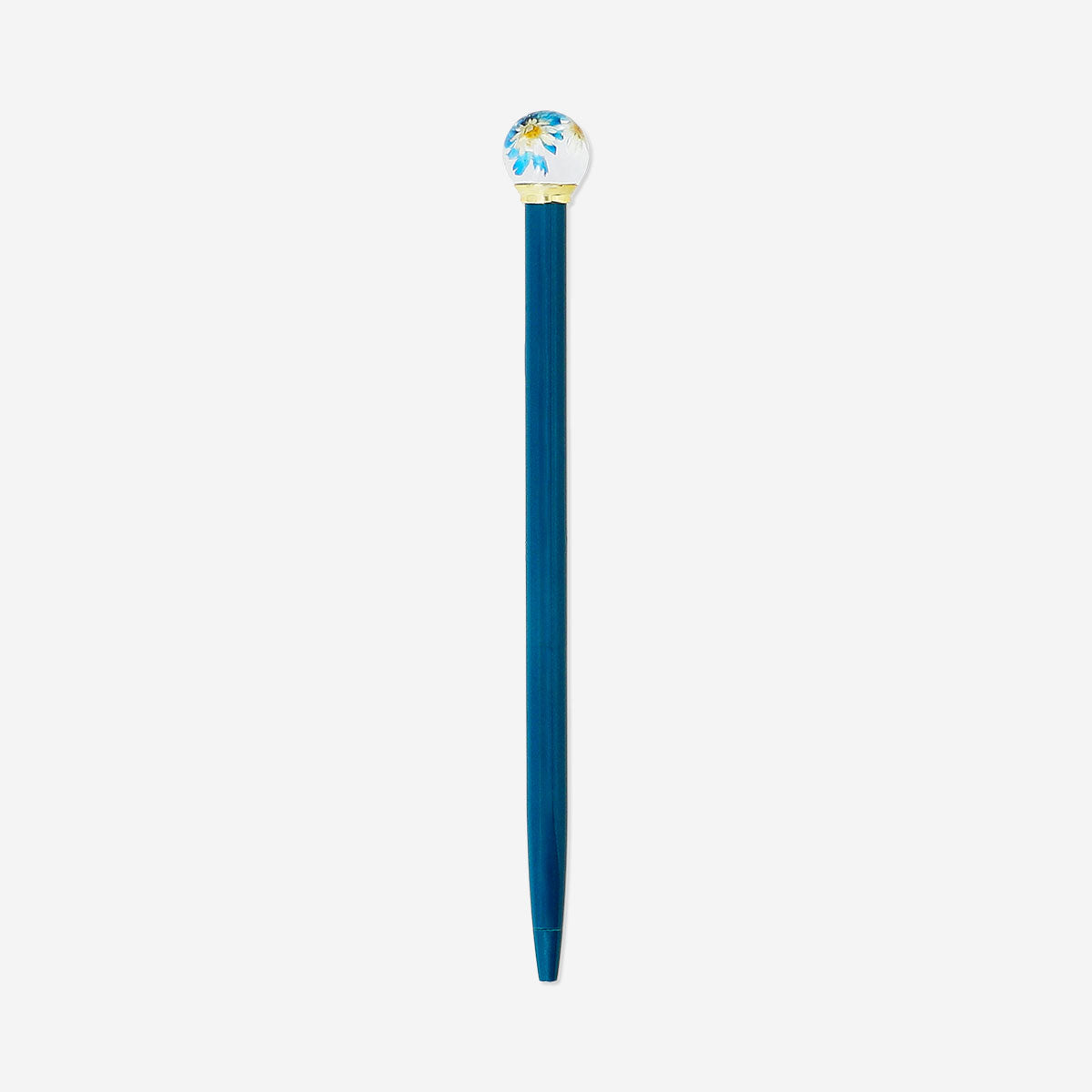 Blue Flying Tiger Copenhagen ballpoint pen with a flower in globe topper, ideal for office use.