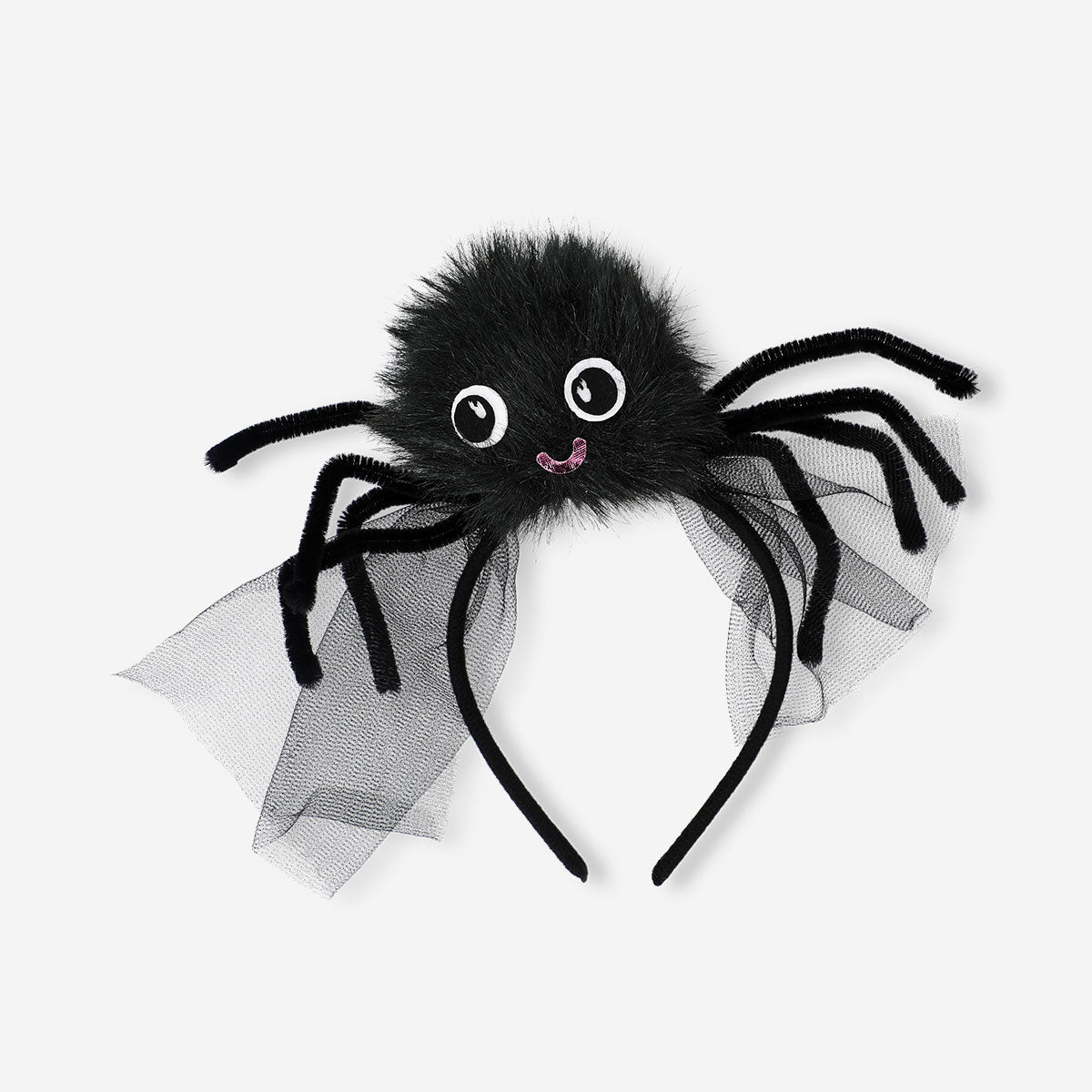 Black spider costume hairband for adults, perfect for party costumes, featuring spider web design and creepy spider accents.