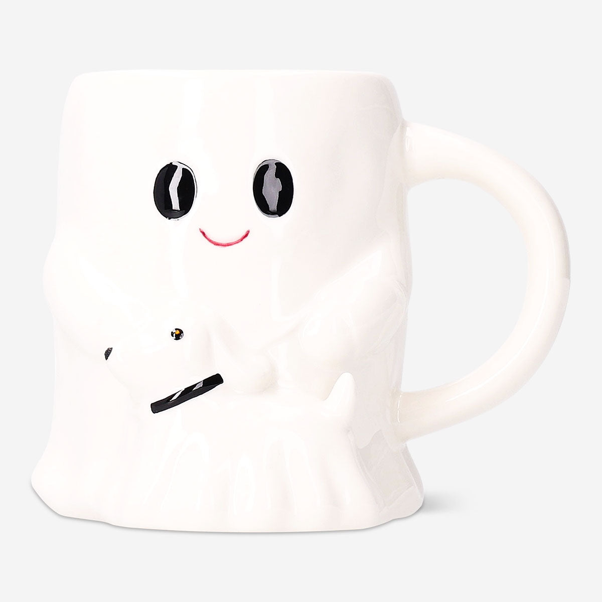 Flying Tiger Copenhagen Ghost mug with dog design, 400 ml kitchen ceramic cup for hot beverages.