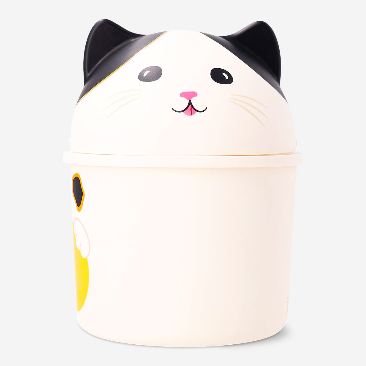 Office push bin featuring a Lucky Cat design by Flying Tiger Copenhagen, with a compact, functional shape for waste disposal.