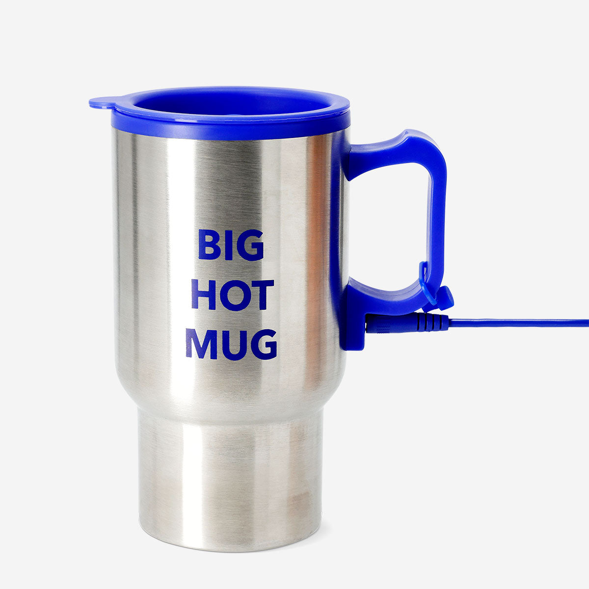 Flying Tiger Copenhagen thermo car cup with heating gadget, showing a sleek black design and spill-proof lid.