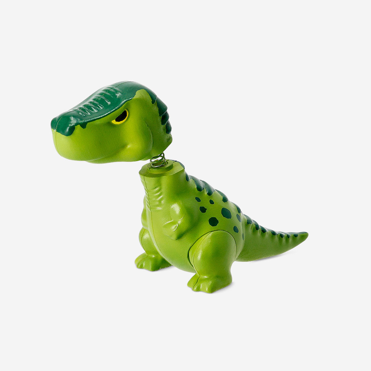Flying Tiger Copenhagen T-Rex dinosaur bobblehead toy with detailed green and brown dinosaur features on a white background.