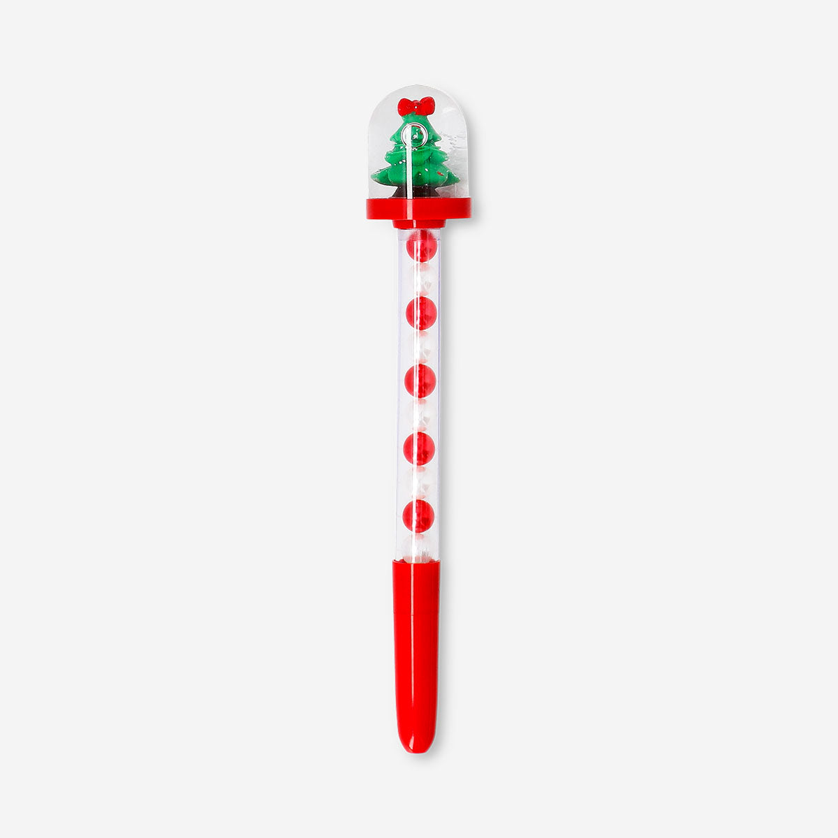 Flying Tiger Copenhagen ballpoint pen with Christmas tree snowglobe design, ideal for office use and festive writing.