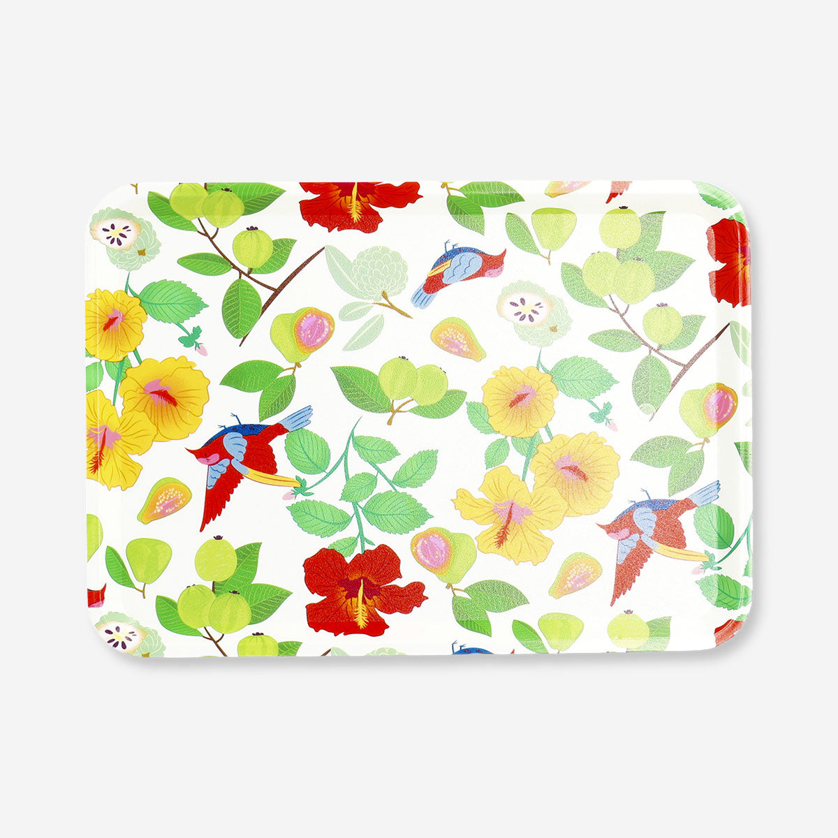 Decorative home tray with vibrant tropical print from Flying Tiger Copenhagen, perfect for serving or display.