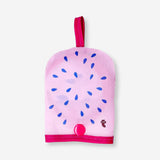 Foldable textile fan with vibrant dragon fruit print, made by Flying Tiger Copenhagen, featuring a lightweight and portable design.