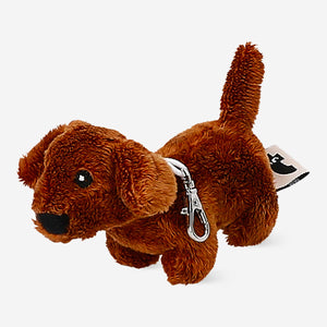Flying Tiger Copenhagen plush sausage dog keyring toy with soft fabric and detailed features, perfect for carrying on keys or bags.