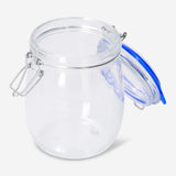 Glass jar with navy rim, 14 cm, ideal for kitchen storage, from Flying Tiger Copenhagen, showing the jar's clear body and navy-colored rim.