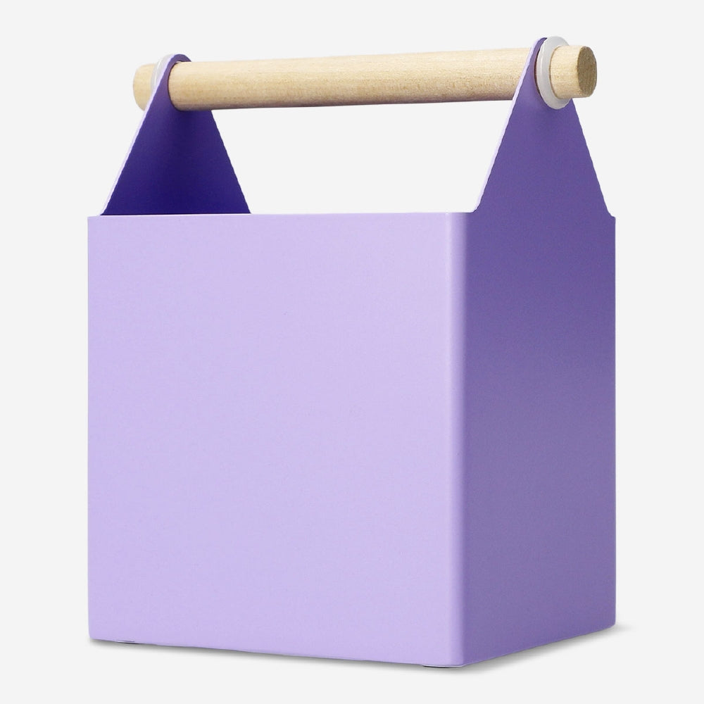 Purple metal desk organiser for office use, with compartments for stationery and supplies, by Flying Tiger Copenhagen.