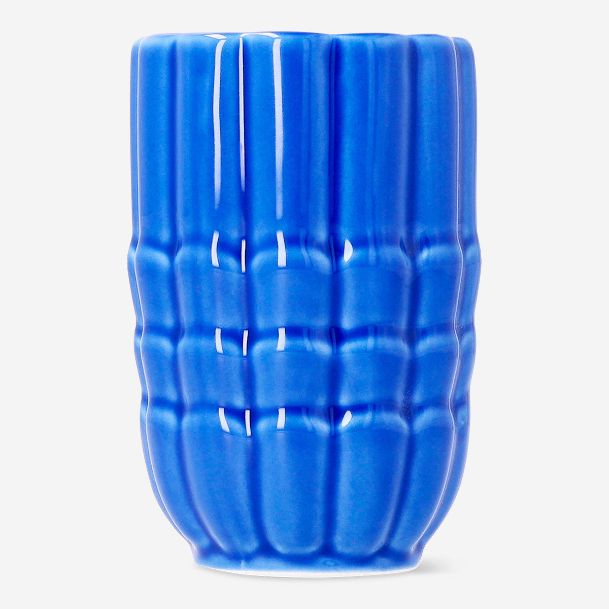 Blue ceramic seashell toothbrush holder from Flying Tiger Copenhagen, designed for bathroom storage and decorative use.