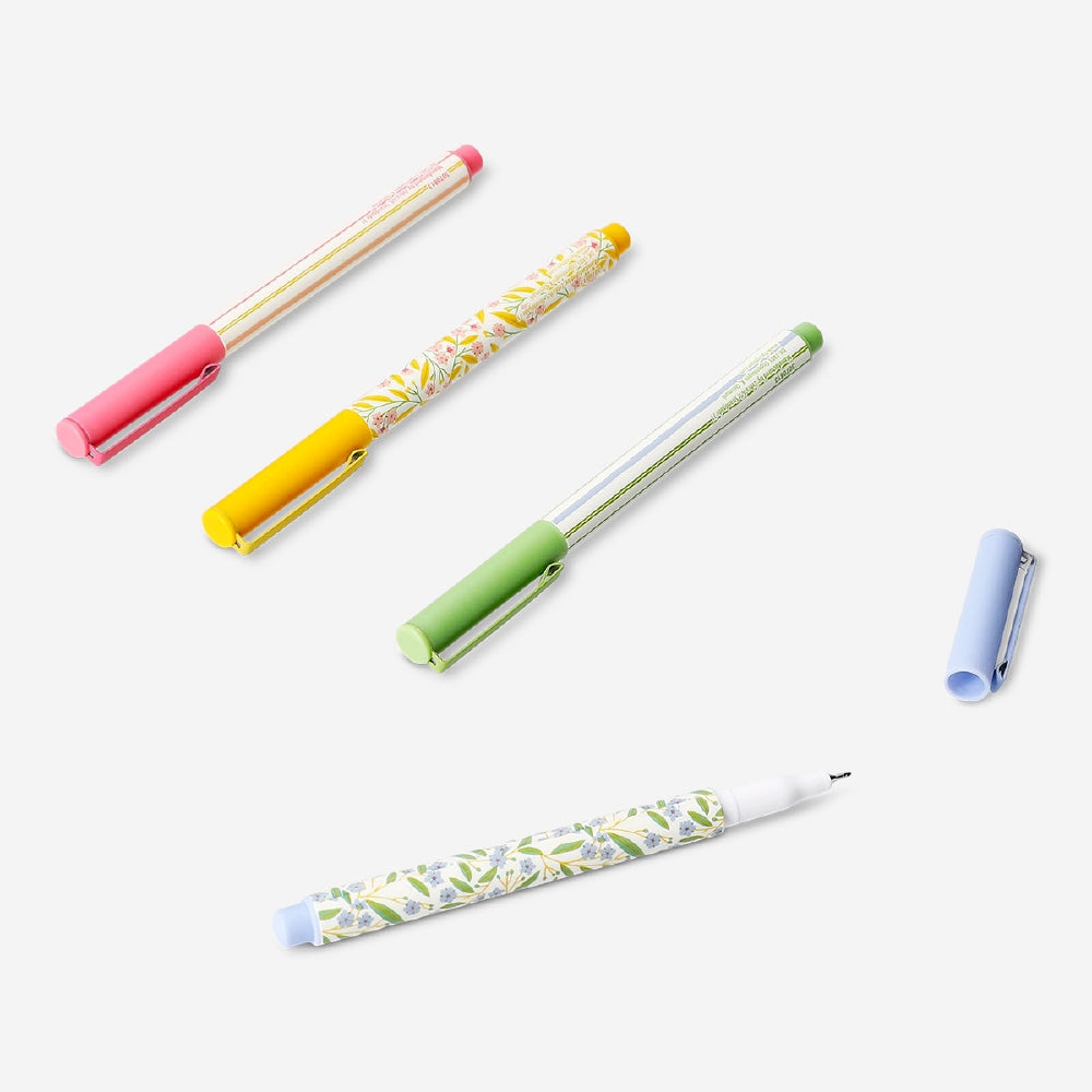 Set of four Flying Tiger Copenhagen drawing pens for journaling, with fine tips for detailed ink illustrations and writing.