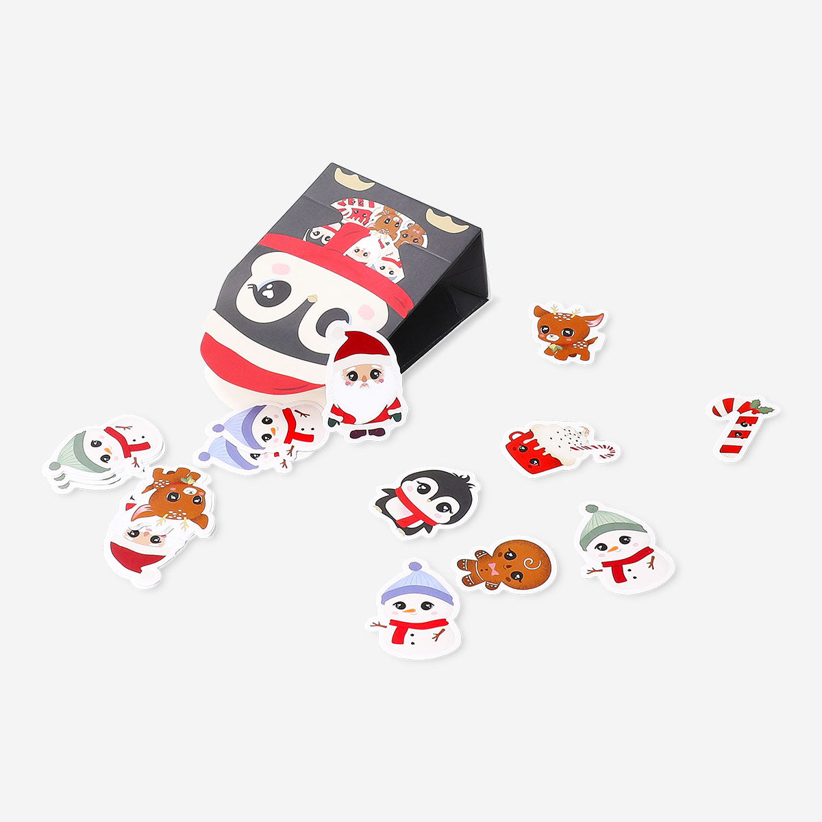 Colorful Christmas stickers for crafts and decorating, featuring festive holiday designs by Flying Tiger Copenhagen.