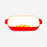 Flying Tiger Copenhagen ceramic oven dish with fall-themed design, 28x16 cm, suitable for baking and serving.