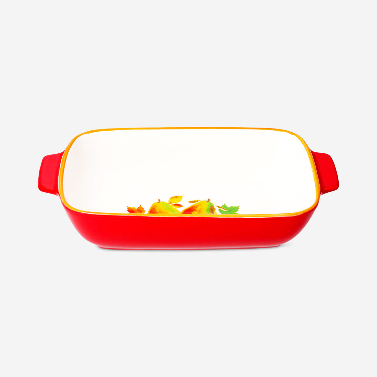 Flying Tiger Copenhagen ceramic oven dish with fall-themed design, 28x16 cm, suitable for baking and serving.