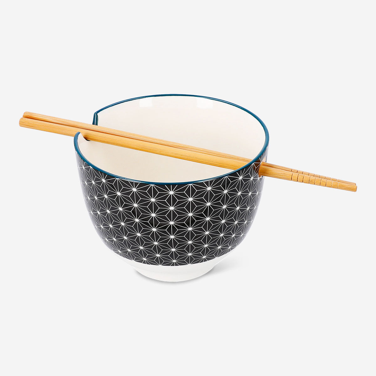 Ceramic ramen bowl with matching chopsticks, 13 cm, from Flying Tiger Copenhagen, featuring a colorful, modern kitchen design.