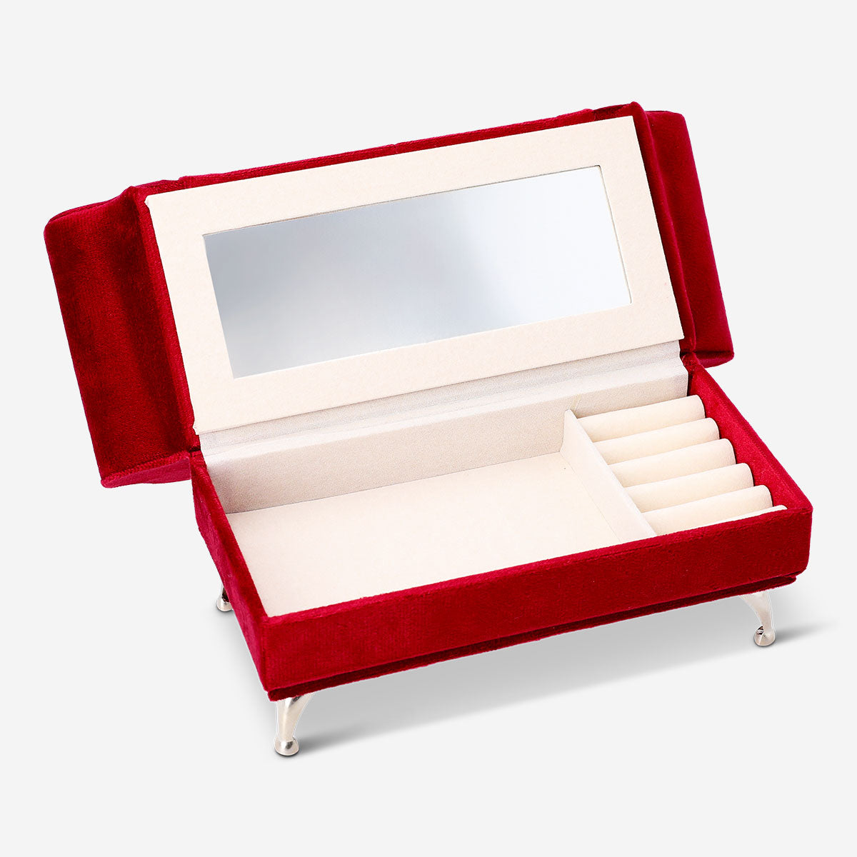 Red heart-shaped sofa jewelry storage by Flying Tiger Copenhagen, 25 cm, with soft fabric and decorative heart design for organizing jewelry.