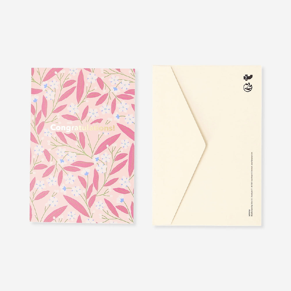 Flying Tiger Copenhagen floral congratulations greeting card with colorful flower design, ideal for office celebrations.