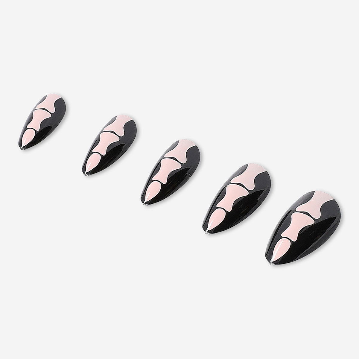 Flying Tiger Copenhagen skeleton design press-on nails for personal care, featuring black and white skeleton artwork on short nail tips.