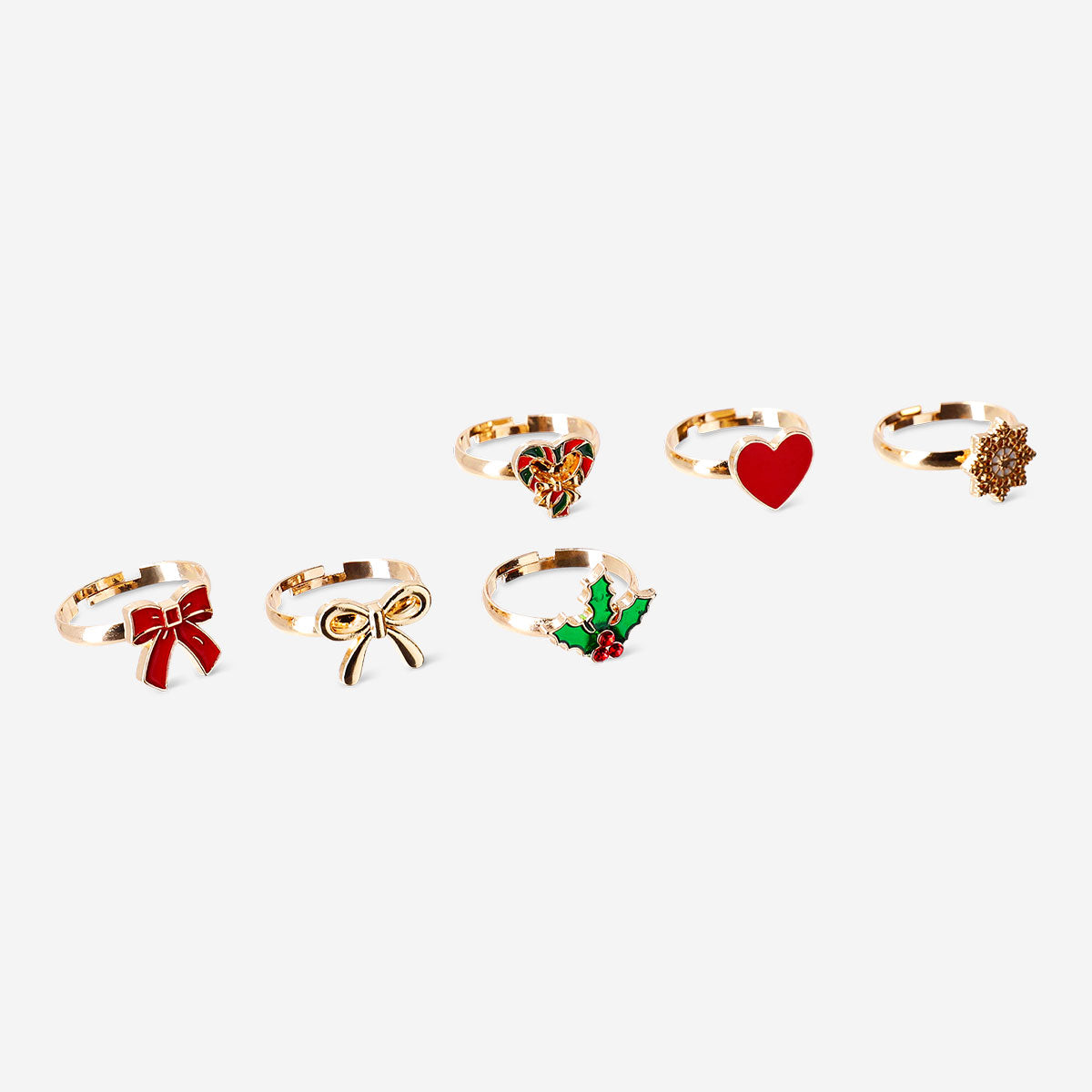 Set mit verstellbaren Ringen – Festliche Schleifen und Stechpalmen