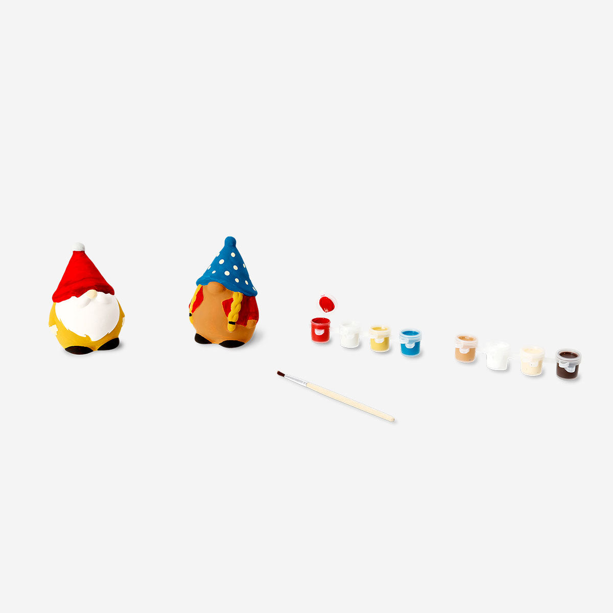 DIY Christmas elves hobby kit by Flying Tiger Copenhagen featuring colorful elf figurines and crafting supplies.