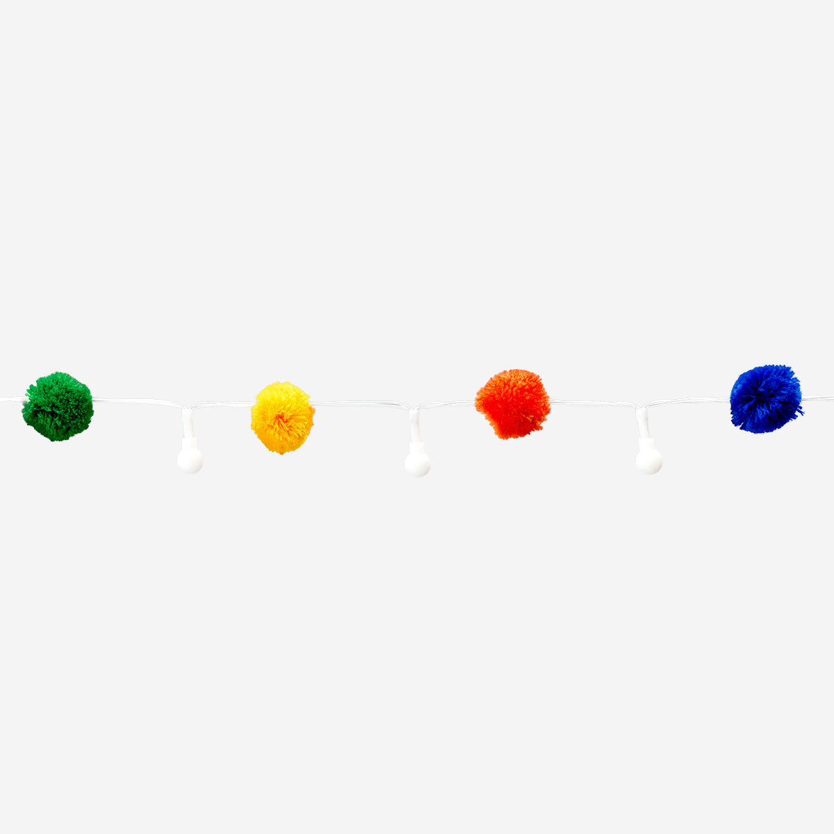Colorful Flying Tiger Copenhagen string lights with multi-colored pompoms for home decor and ambient lighting.