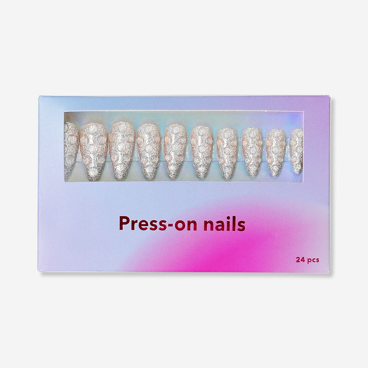 Flying Tiger Copenhagen silver glitter press-on nails with a sparkling, metallic finish for easy, stylish personal care.