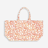 Flying Tiger Copenhagen shopper bag with a colorful robe print, made from textile material, featuring sturdy handles and spacious design.