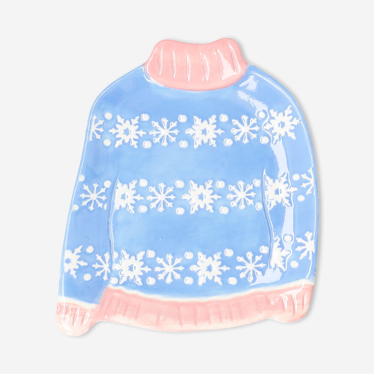 Flying Tiger Copenhagen ski sweater dish, 15x14 cm, kitchen accessory with colorful ski sweater design on ceramic surface.